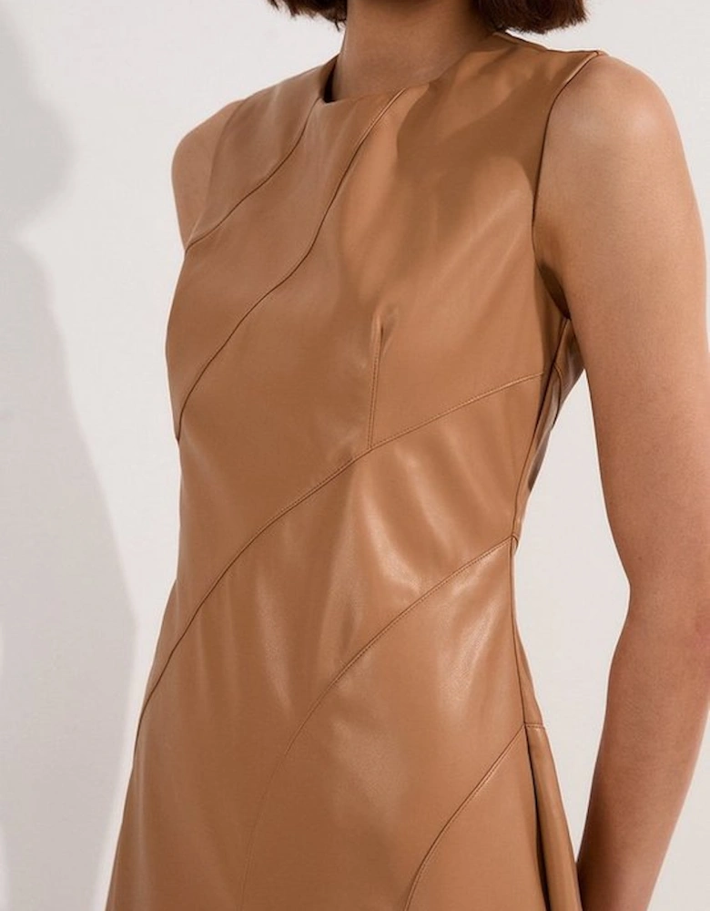 Faux Leather Seam Detail Full Midi Dress