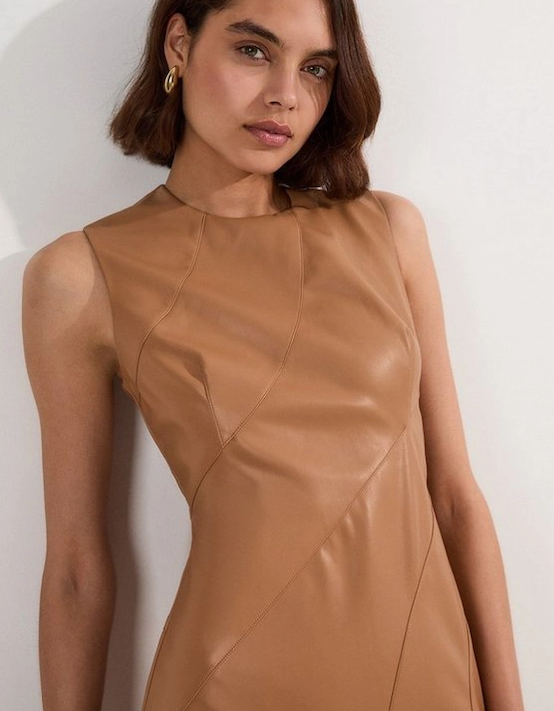 Faux Leather Seam Detail Full Midi Dress