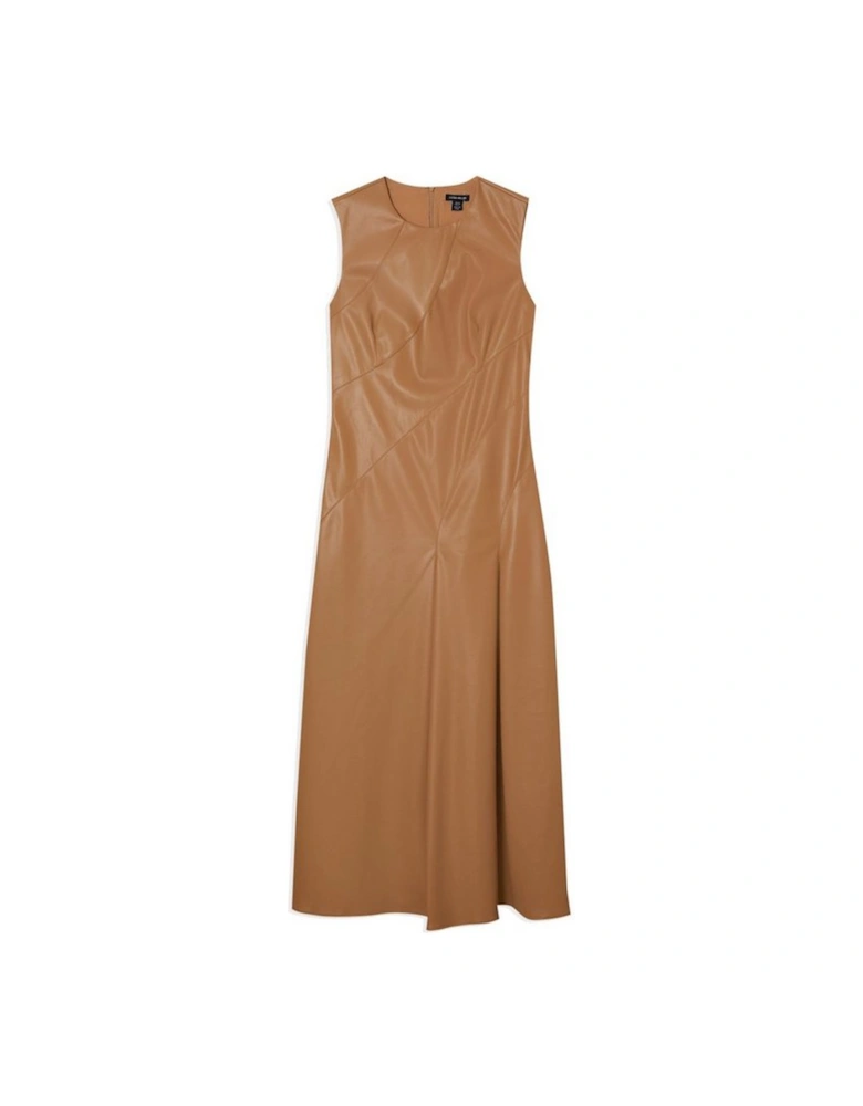 Faux Leather Seam Detail Full Midi Dress