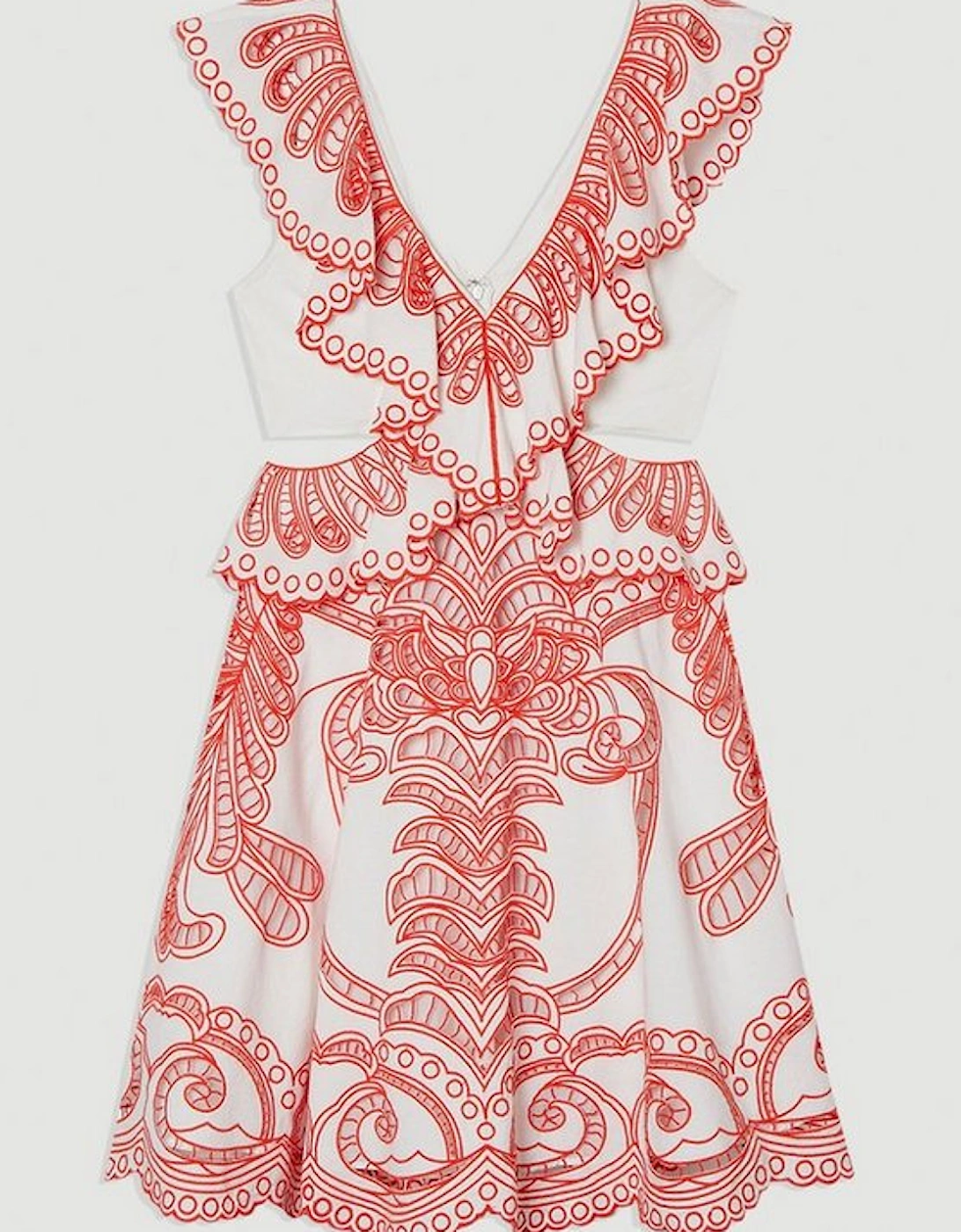 Cutwork Embroidered Ruffle Woven Mini Dress
