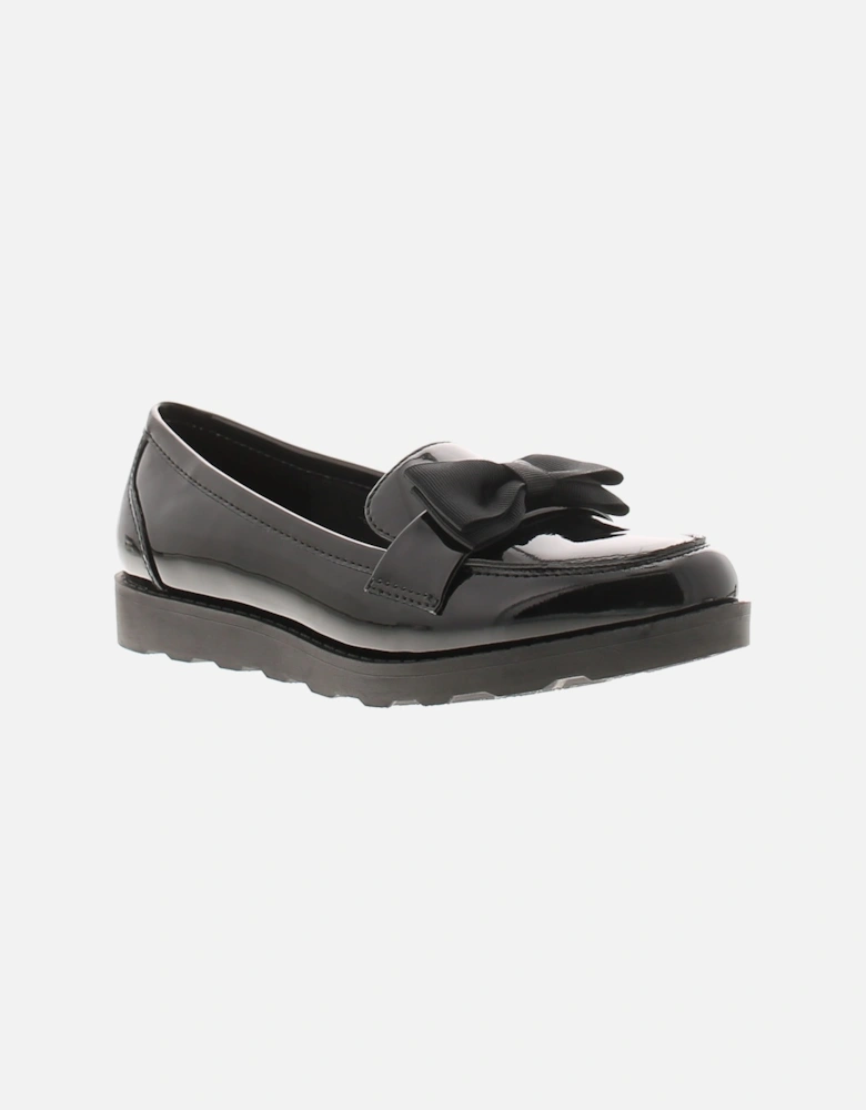 Womens Flat Shoes Loafers Bows Slip On black patent UK Size