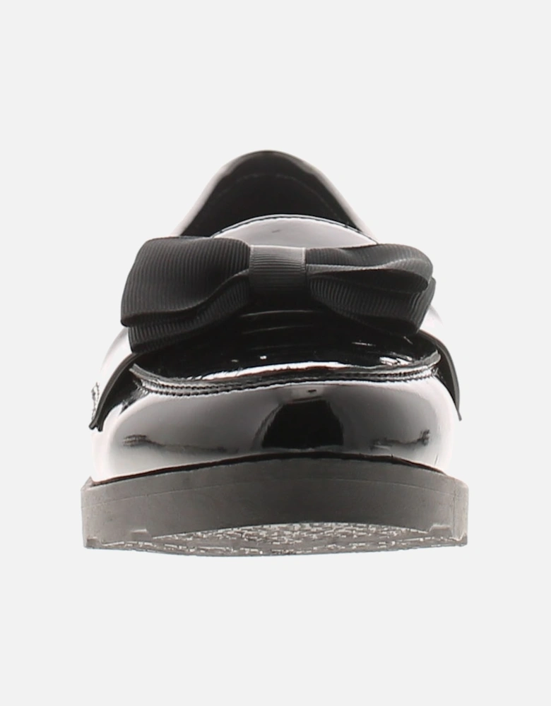 Womens Flat Shoes Loafers Bows Slip On black patent UK Size