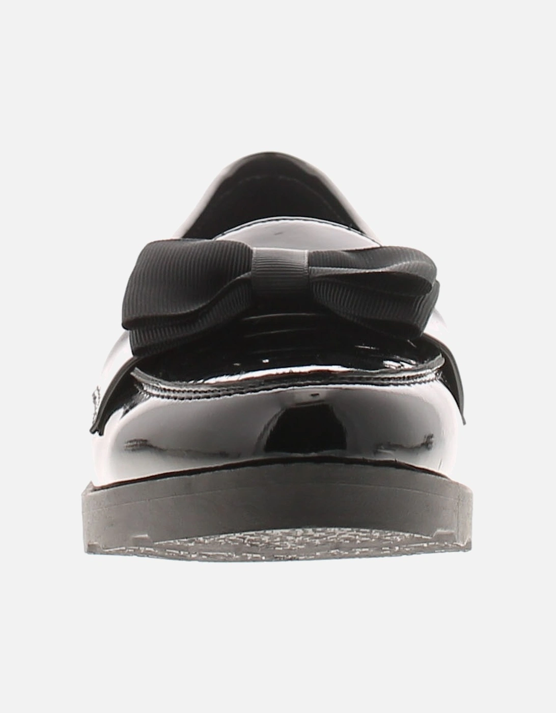 Womens Flat Shoes Loafers Bows Slip On black patent UK Size