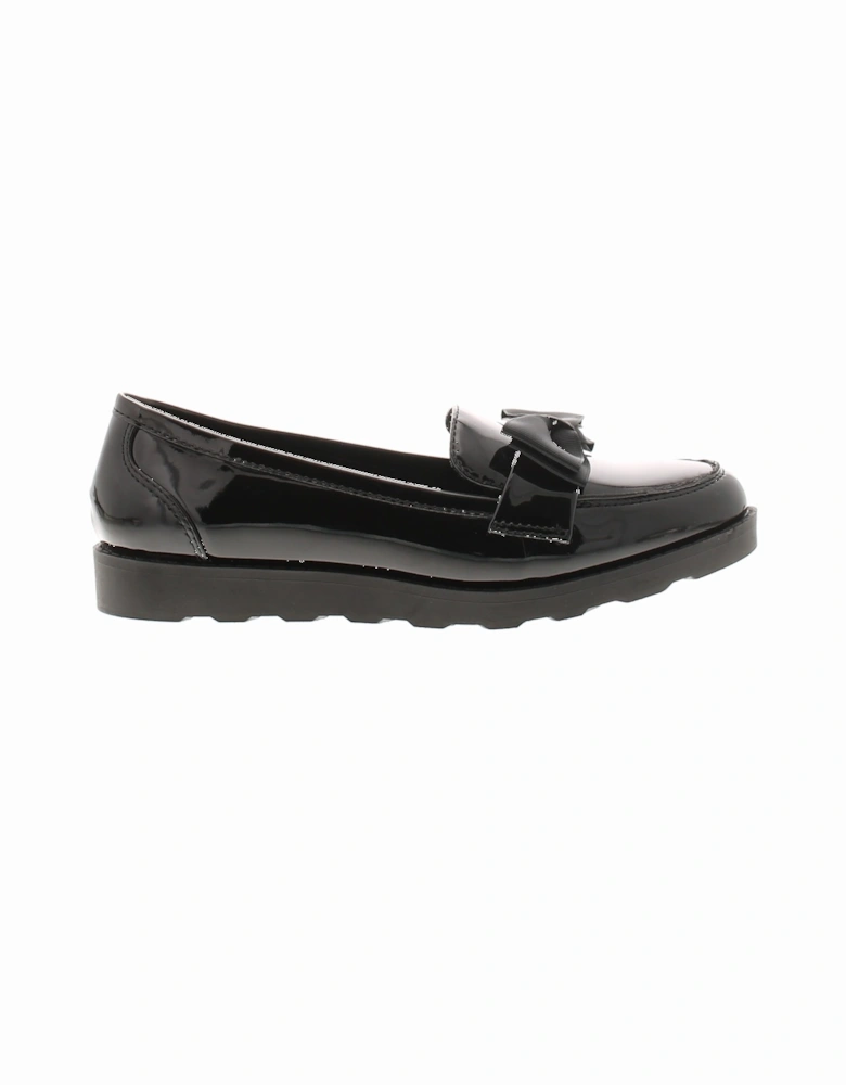 Womens Flat Shoes Loafers Bows Slip On black patent UK Size