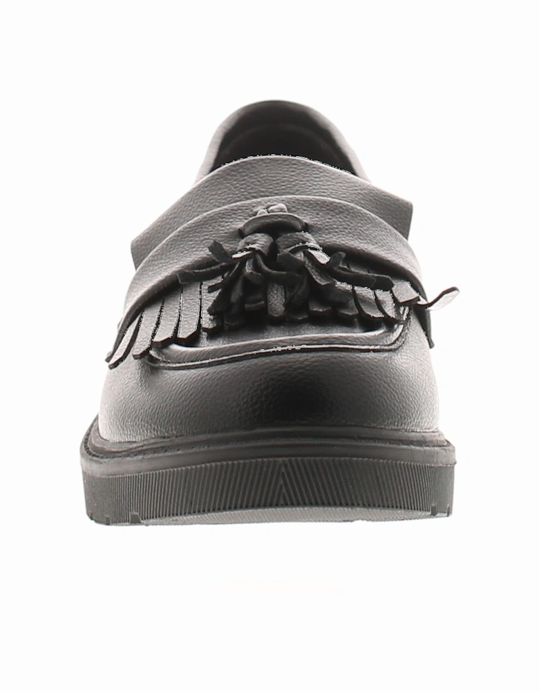 Womens Flat Shoes Loafers Ingrain Slip On black grain pu UK Size