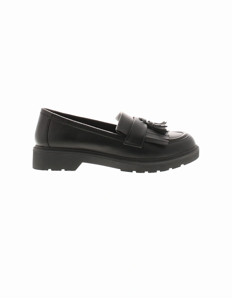 Womens Flat Shoes Loafers Ingrain Slip On black grain pu UK Size