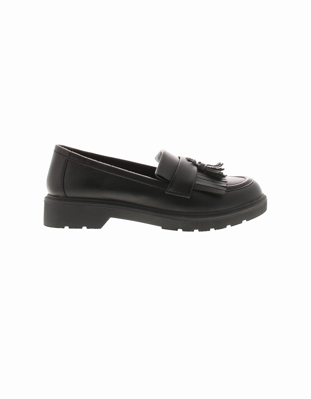 Womens Flat Shoes Loafers Ingrain Slip On black grain pu UK Size