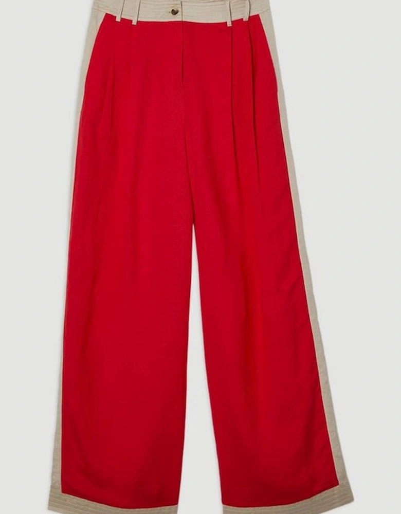 Linen Viscose Colour Block Woven Trouser