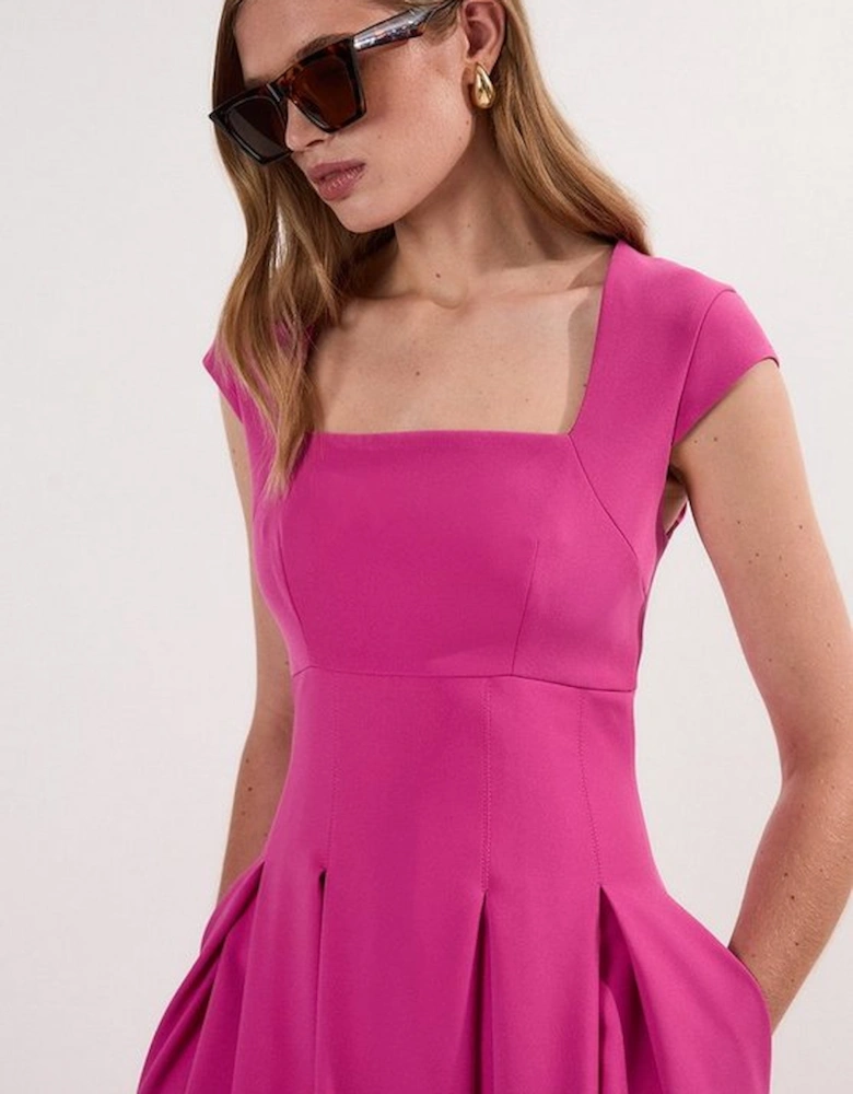 Tailored Square Neck Full Skirted Midi Dress