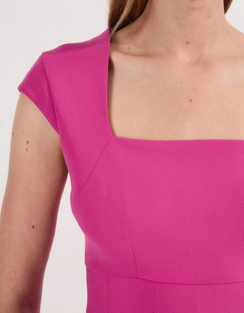 Tailored Square Neck Full Skirted Midi Dress