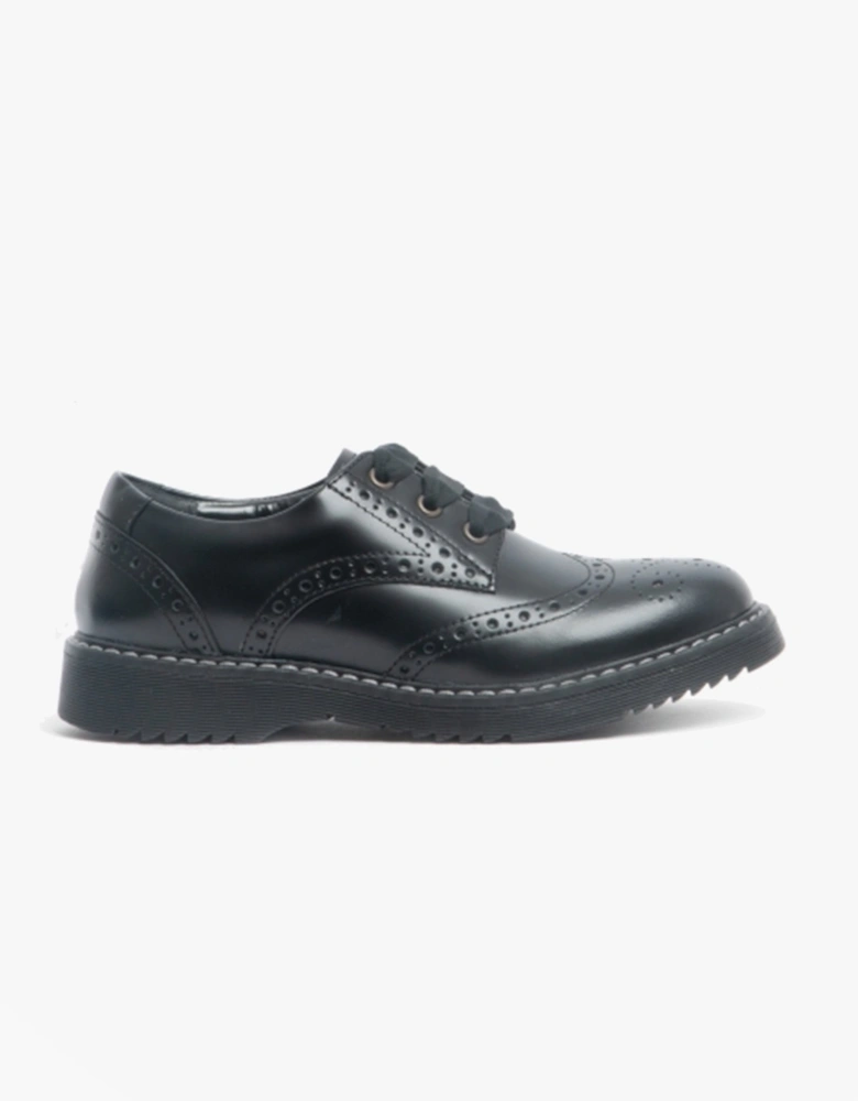 IMPULSIVE Girls Leather Lace Up School Shoes Hi Shine Black