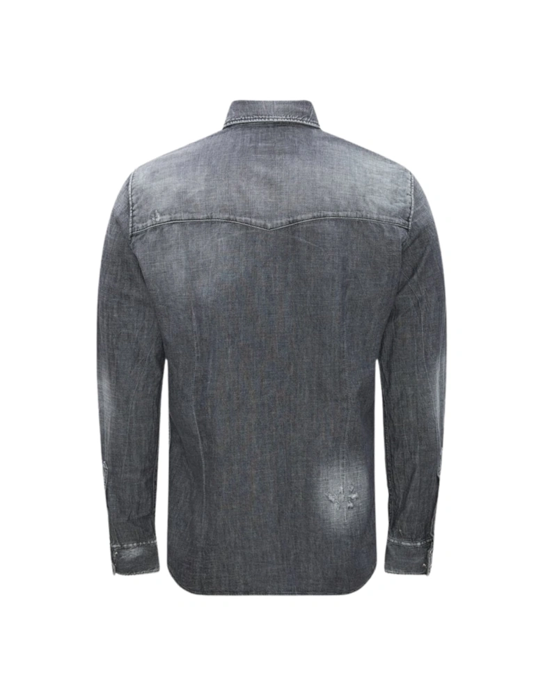 Fashion Western Faded Grey Denim Shirt