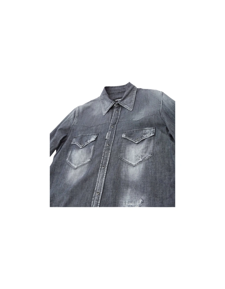 Fashion Western Faded Grey Denim Shirt