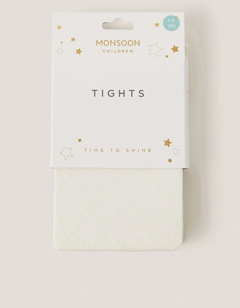 Girls Plush Diamond Print Tights - Light Cream