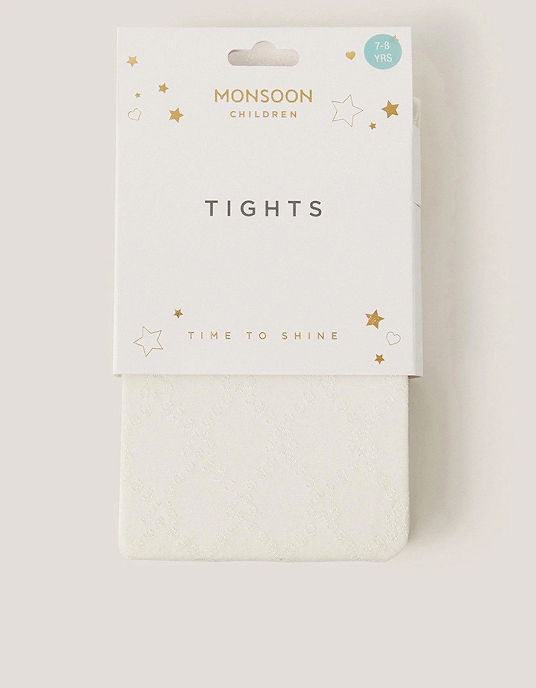 Girls Plush Diamond Print Tights - Light Cream, 2 of 1
