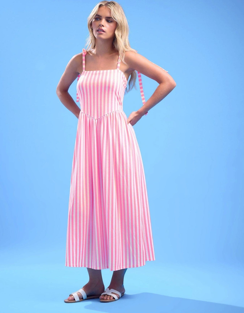 Petite Stripe Tie Shoulder Maxi Dress