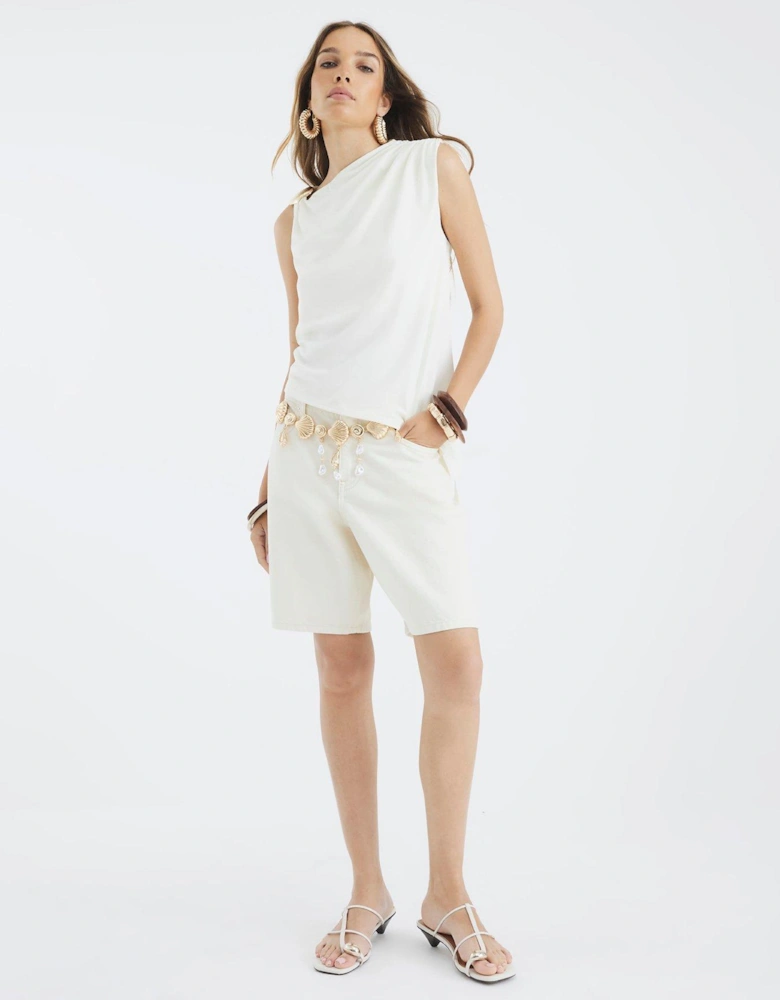 Sleeveless Shell Trim Drape Top