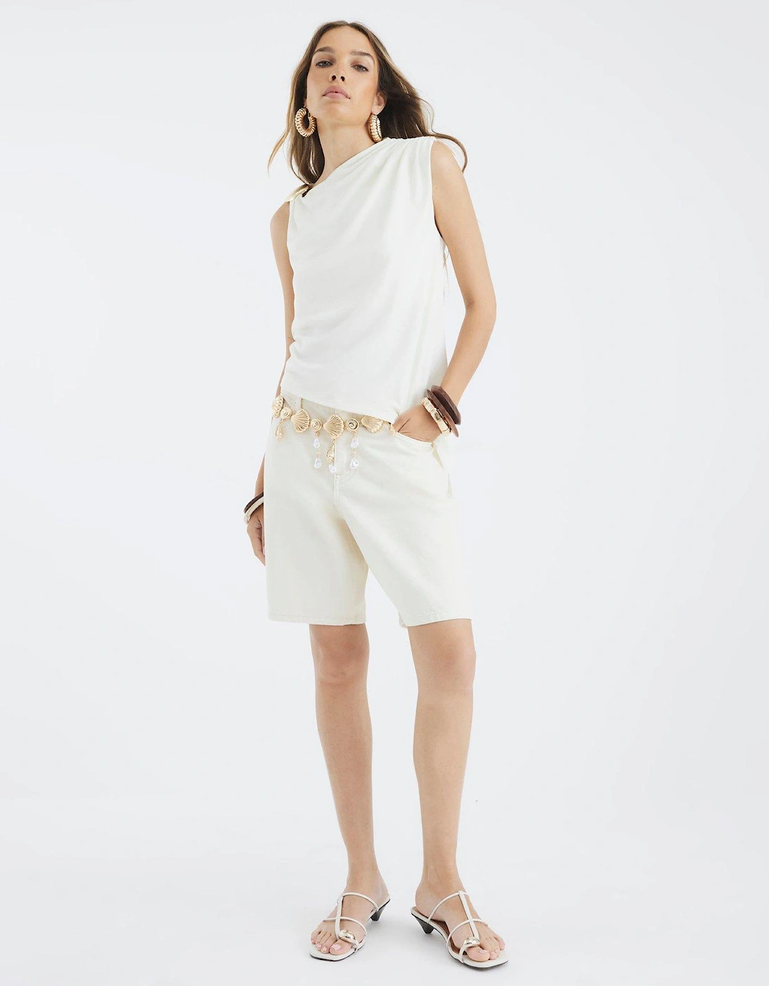 Sleeveless Shell Trim Drape Top, 2 of 1