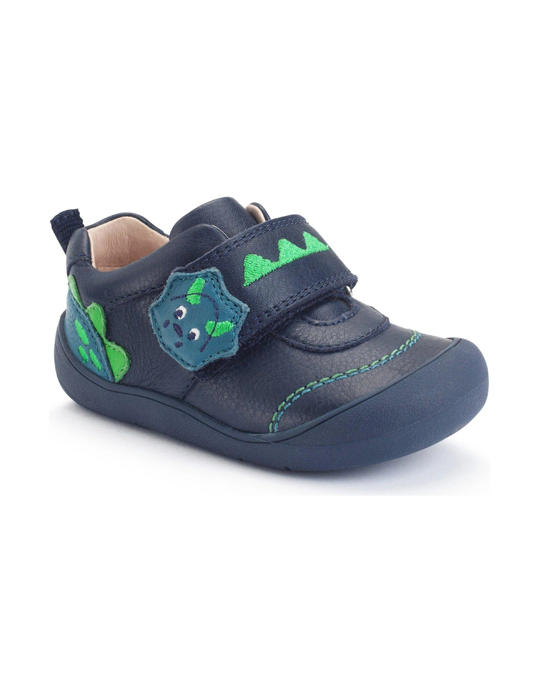 Tread Navy Leather Boys Dinosaur Rip Tape First Shoes, 2 of 1