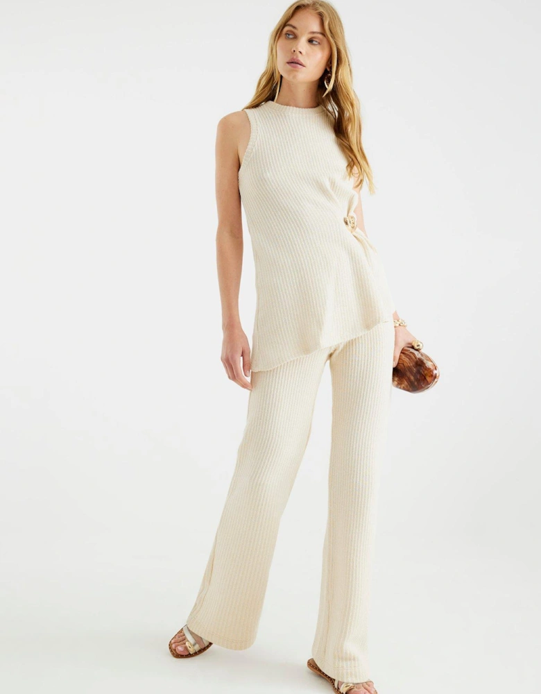 Texture Wide Leg Trousers - Cream