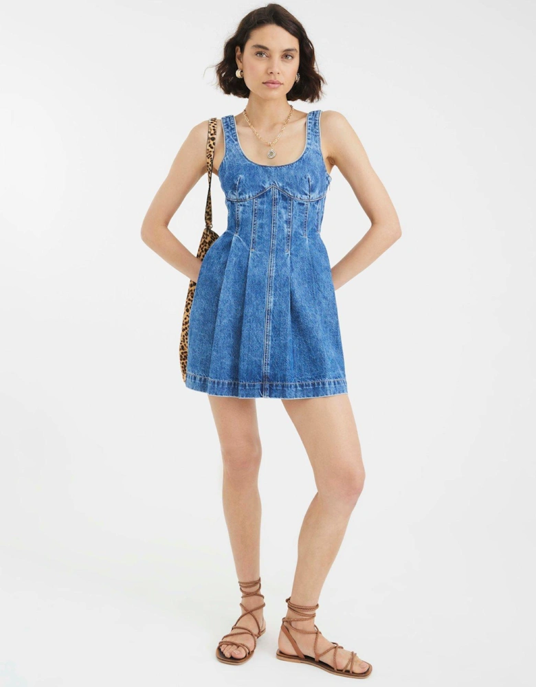 Denim Sleeveless Seamed Mini Dress