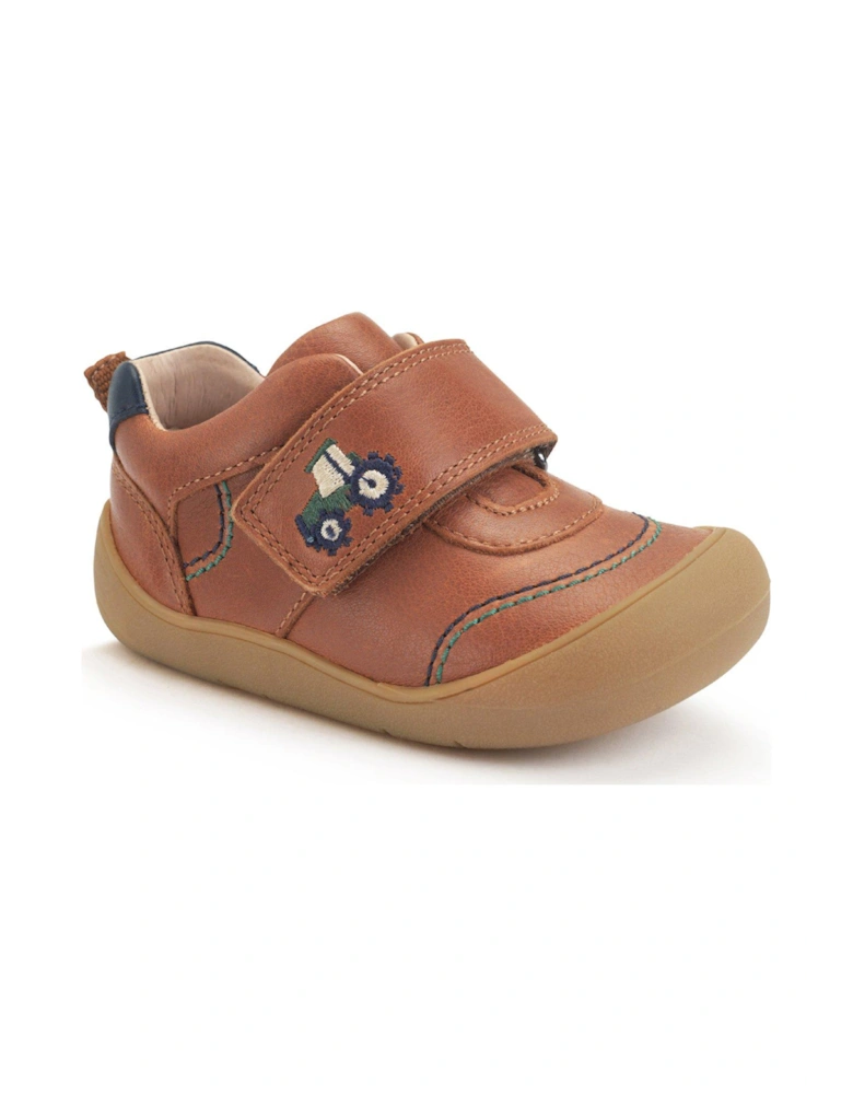 Harvest Boys Tan Leather Tractor Rip Tape First Walking Shoes