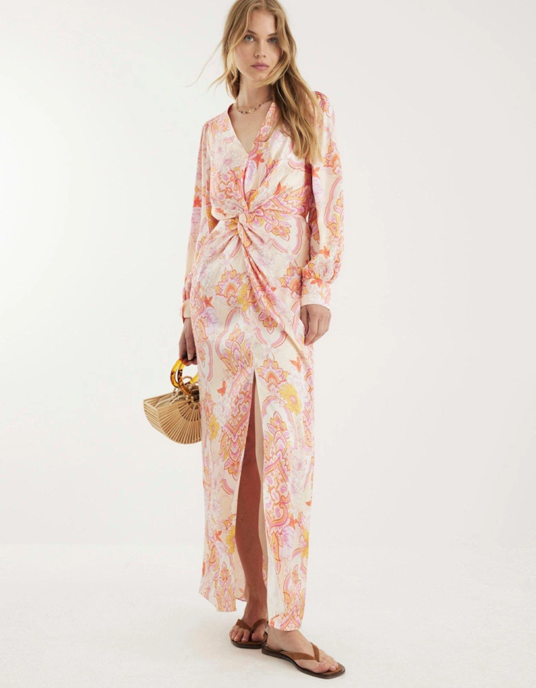 Floral Long Sleeve Twist Maxi Dress