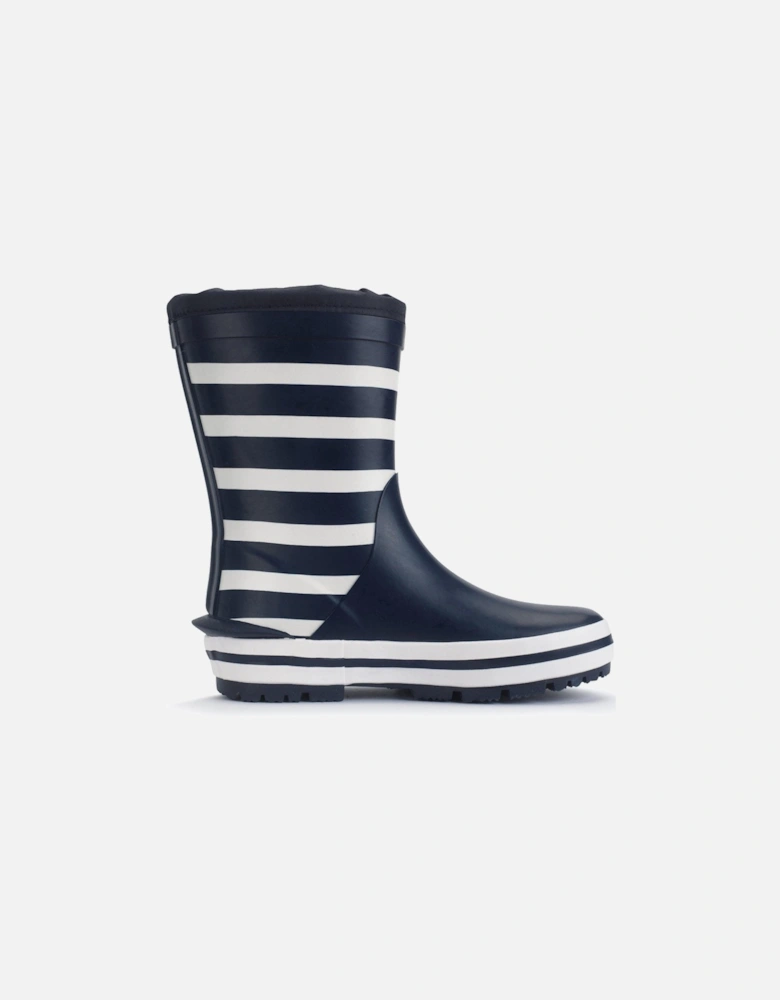 Big Puddle Waterproof Navy White Stripe Kids Wellington Boots
