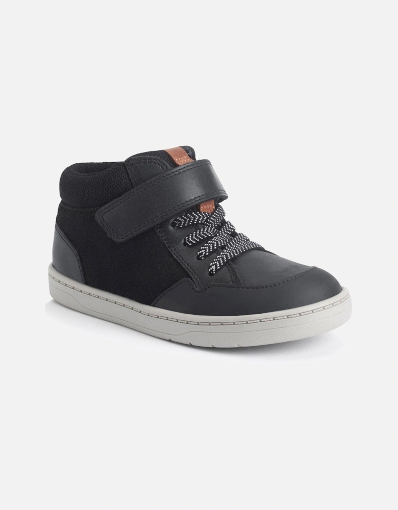 Orbit Black Leather Nubuck Rip Tape Kids Causal Boots