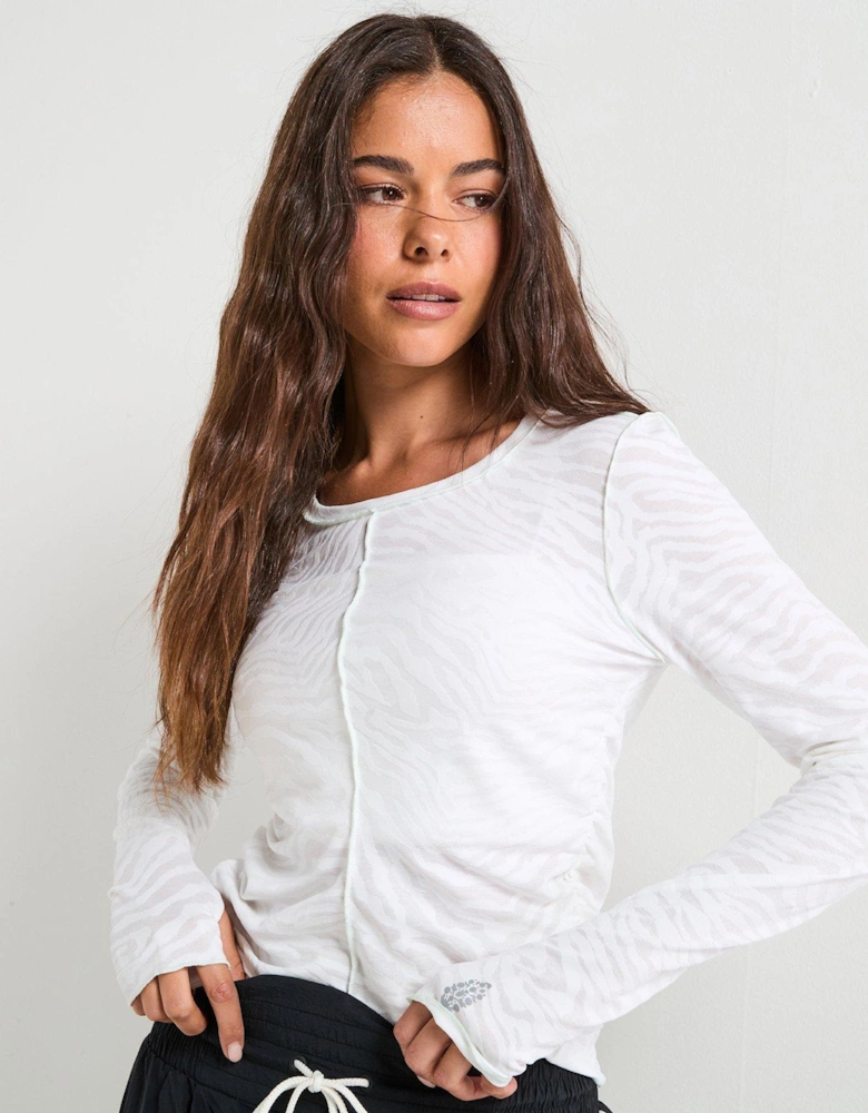 Womens Running Right On Run Long Sleeve Jacquard Top - White