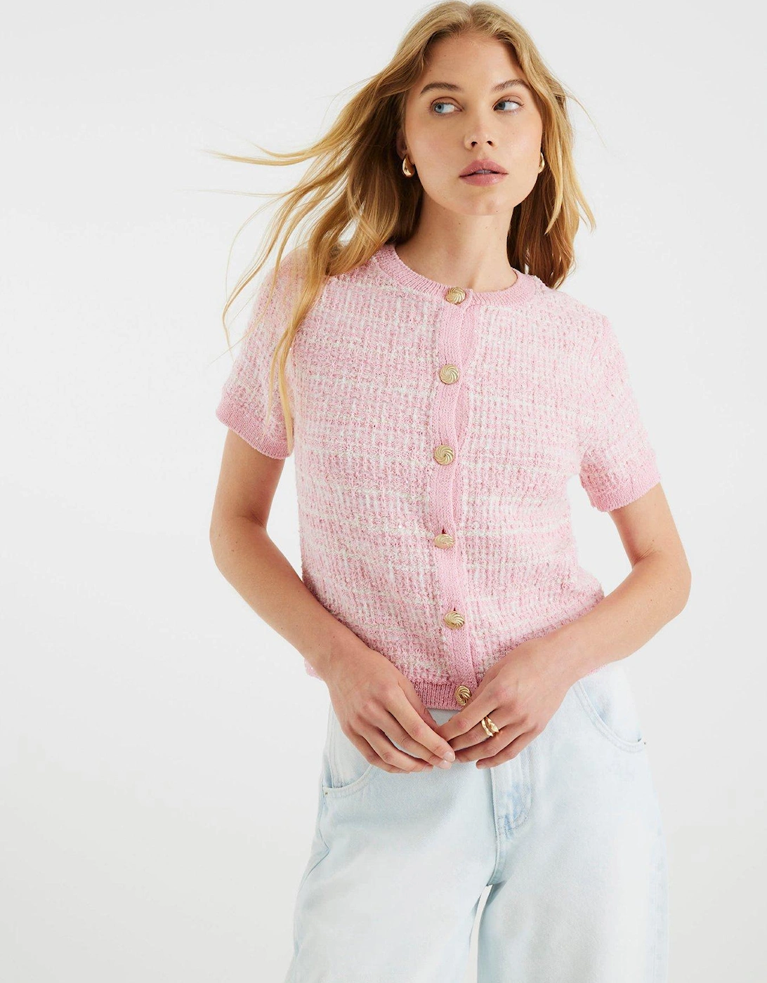 Short Sleeve Boutique Cardigan - Pink, 2 of 1