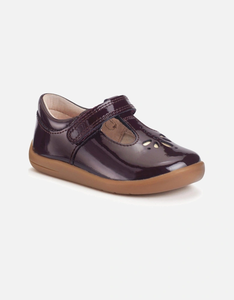 Puzzle Burgundy Patent Girls Smart T Bar Rip Tape First Walking Shoes
