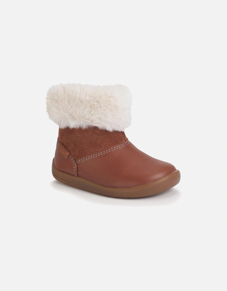Flurry Girls Tan Leather Faux Fur First Ankle Boots