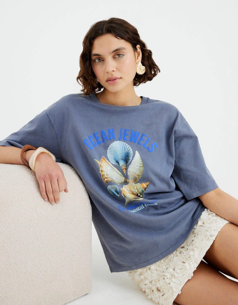 Ocean Shell Pearl T-Shirt - Blue