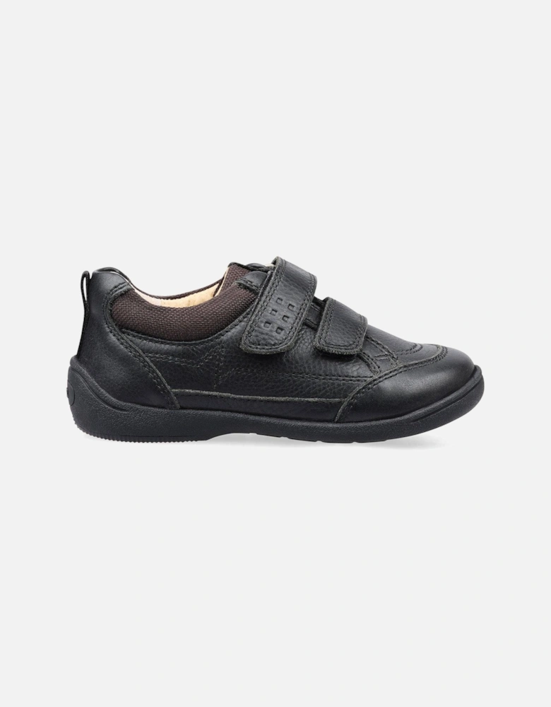Zigzag Boys Black Leather Double Rip Tape First School Shoes