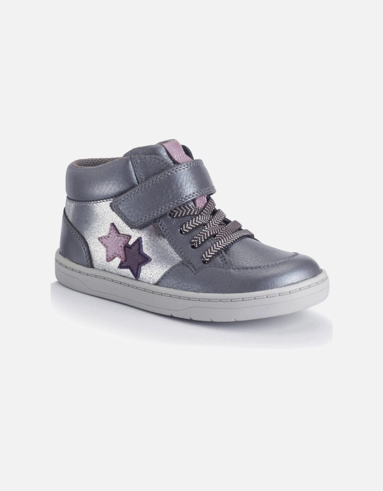 Orbit Star Slate Grey Pearlised Leather Girls Rip Tape Casual Boots