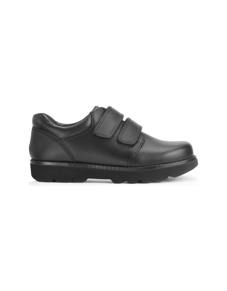 Parker Boys Black Leather Double Rip Tape Smart Rip Tape School Shoes