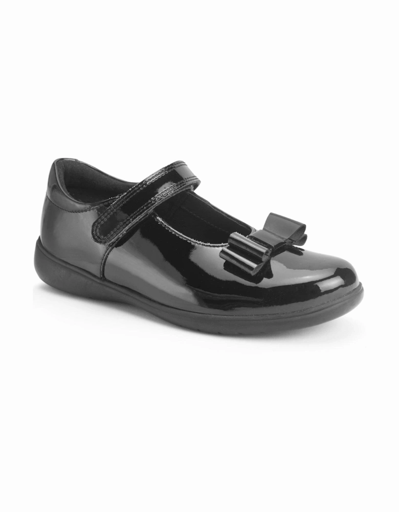 Bella Girls Black Patent Mary Jane Bow Rip Tape School Shoes