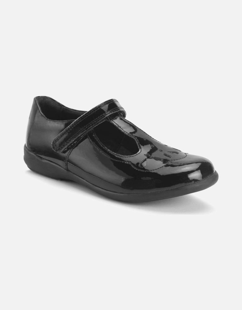 Novel Girls Black Patent T Bar Rip Tape Dual Fit School Shoes