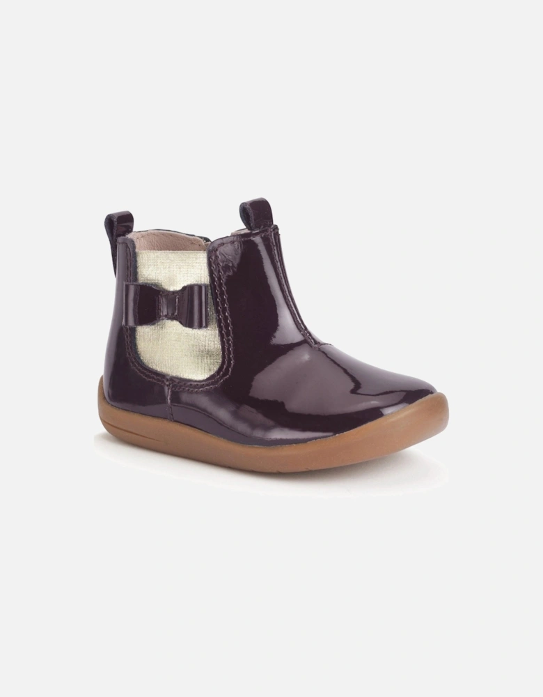 Wonderland Baby Girls Burgundy Patent Bow Ankle Chelsea Boots
