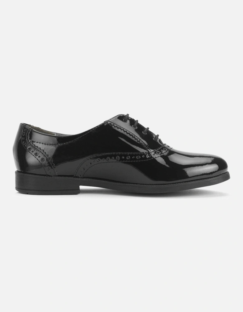 Hermione Girls Black Patent Closed Lace Up School Shoes