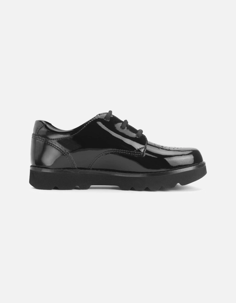 Luna Girls Black Patent Lace Up Closed School Shoes