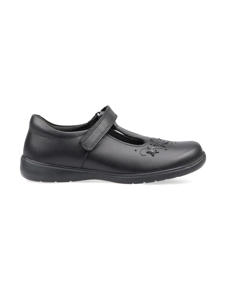 Star Jump Girls Black Leather T Bar Rip Tape School Shoes