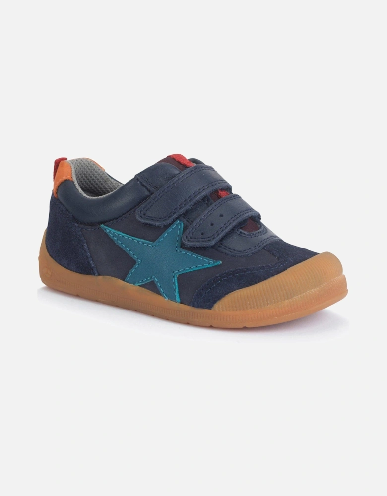 Tickle Star Navy Leather Boys Double Rip Tape Casual Pre-school Trainers