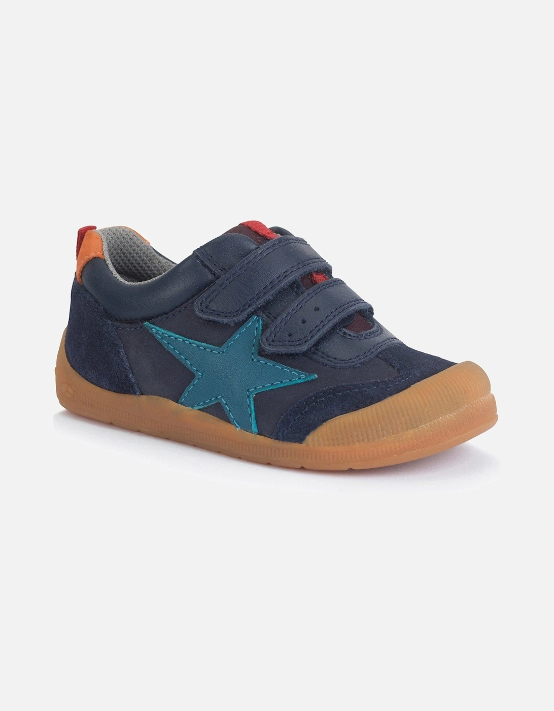 Tickle Star Navy Leather Boys Double Rip Tape Casual Pre-school Trainers, 2 of 1