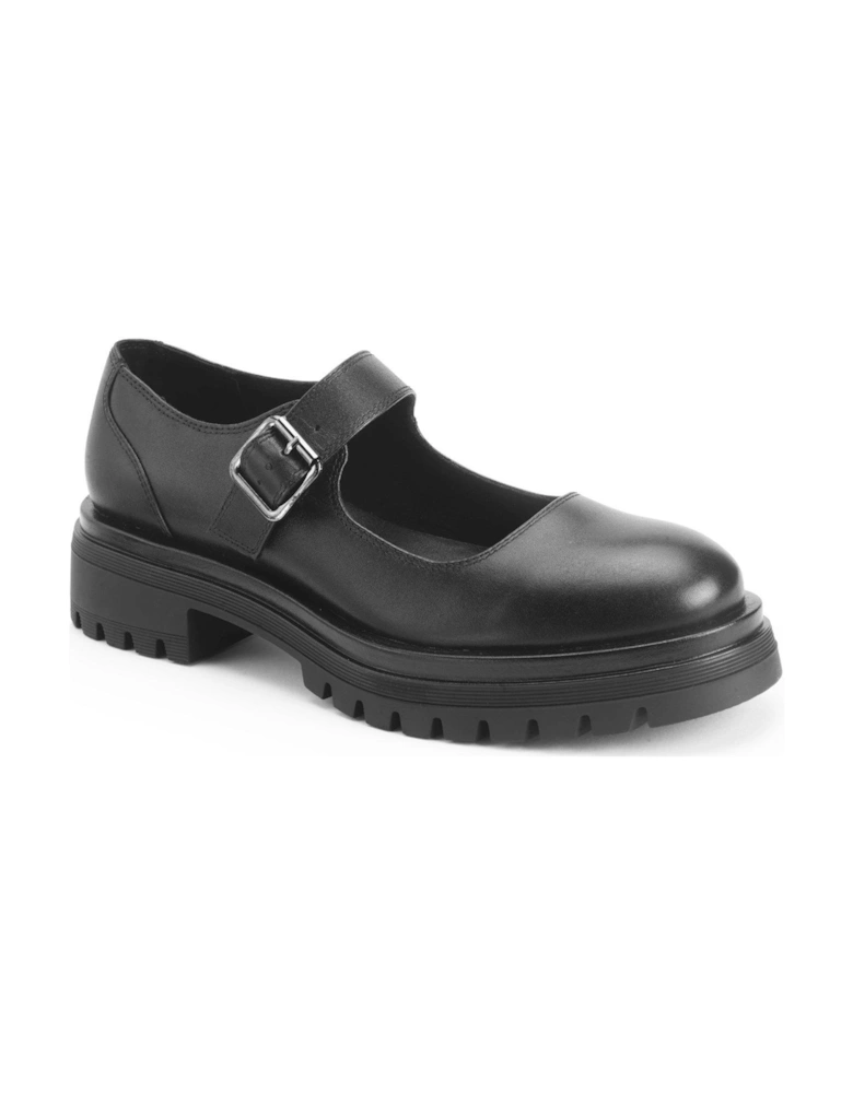 Berlin Angry Angels Girls Black Leather Chunky Buckle Mary Jane School Shoes