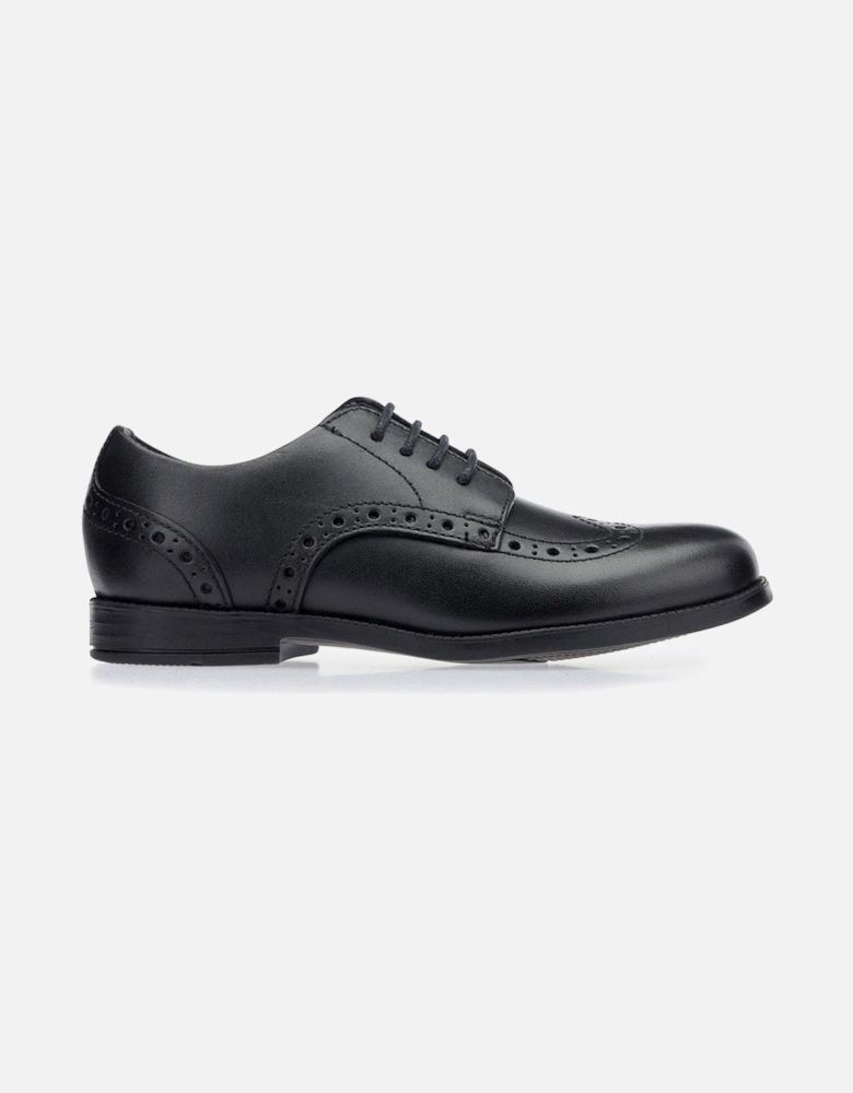Brogue Primary Black Leather Kids Lace Up School Shoes