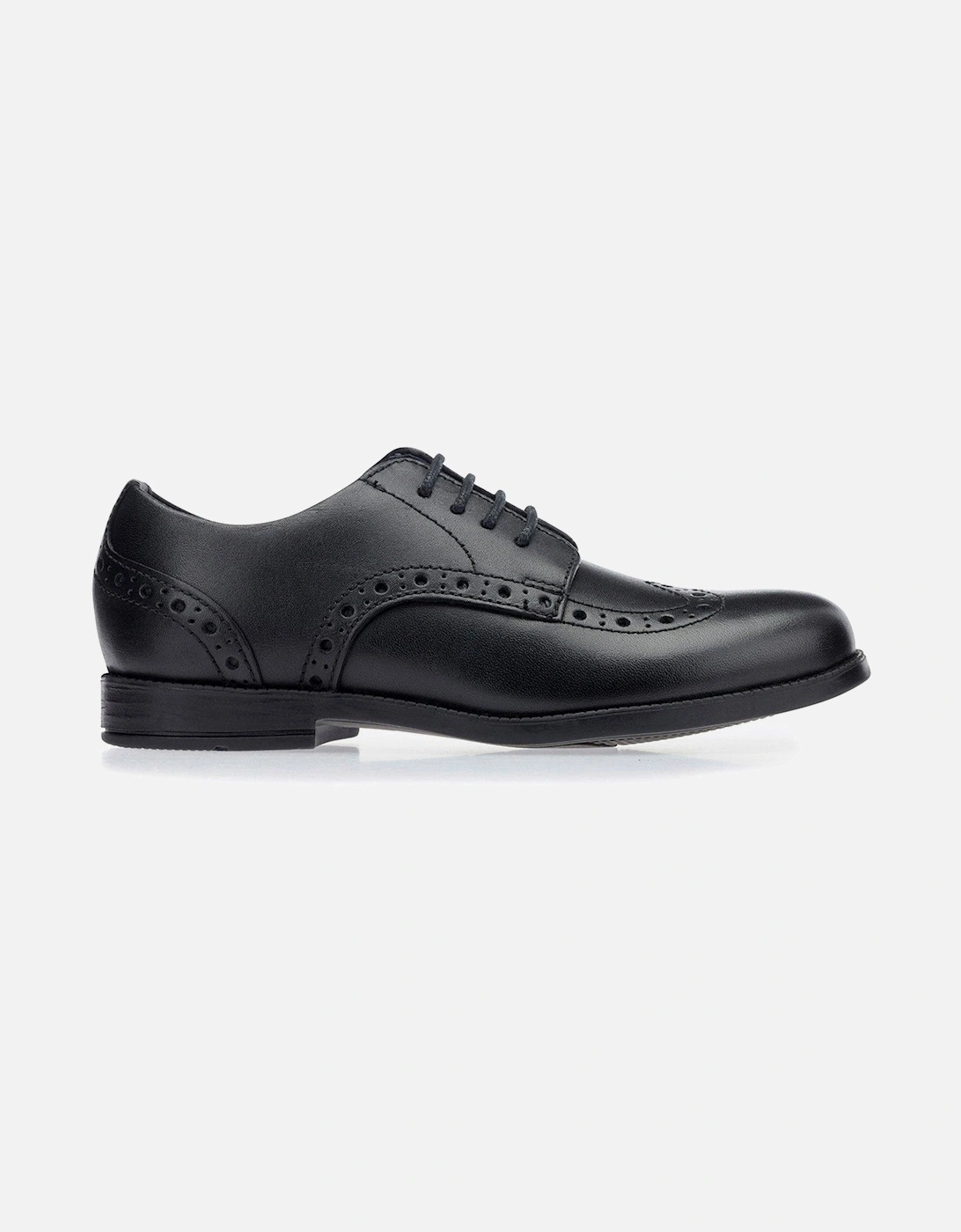 Brogue Primary Black Leather Kids Lace Up School Shoes, 2 of 1