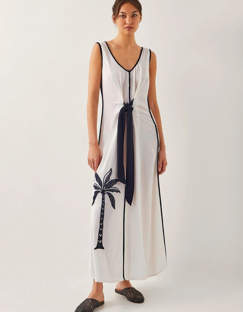 Nyla Embroidered Tie Maxi Dress - White