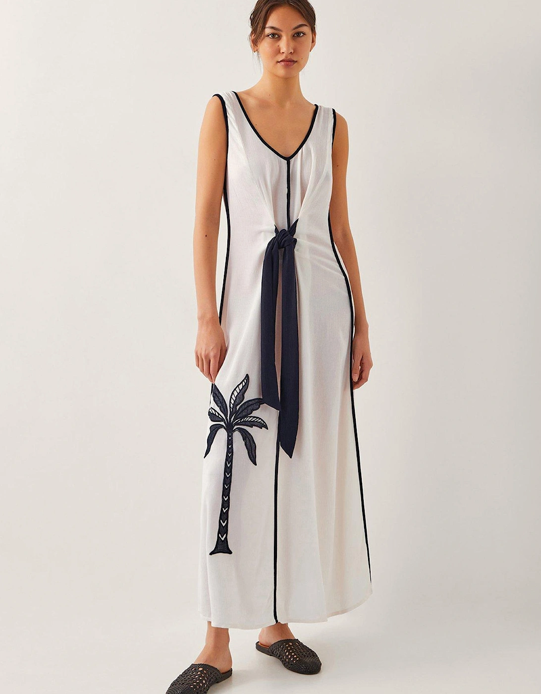 Nyla Embroidered Tie Maxi Dress - White, 2 of 1